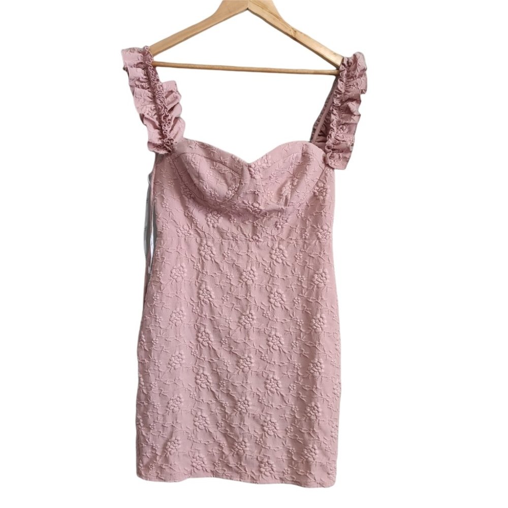 Lulu's Ruffle Strap Mini Dress Bodycon Pink Small - Picture 2 of 12